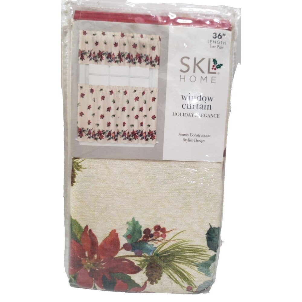 2pc. Curtains Tiers Pair (28.5"x36") CHRISTMAS,POINSETTIA,HOLIDAY ELEGANCE, SKL